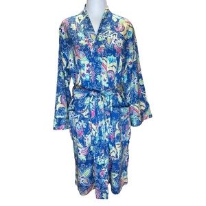 Ralph Lauren - Paisley Robe, Belt, Terry Cloth Lining - Size XS / S, Blue, Multi